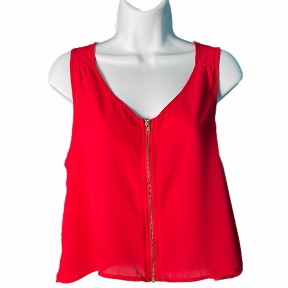 Ambiance Red & Gold Zip Down Crop Top, size L - Picture 1 of 5